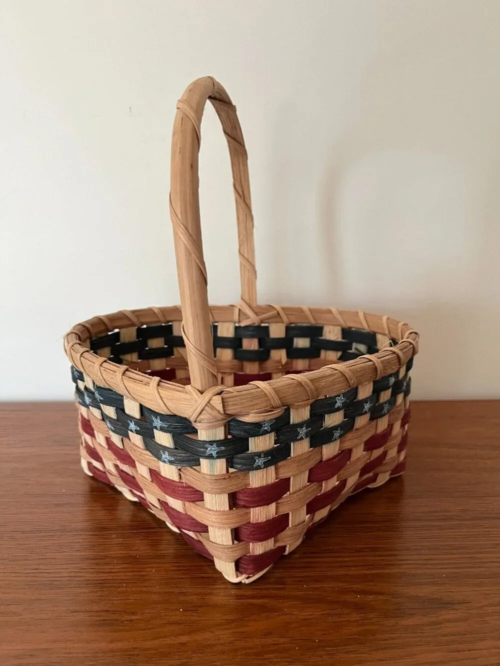 Patriotic Heart Shaped Wicker Basket